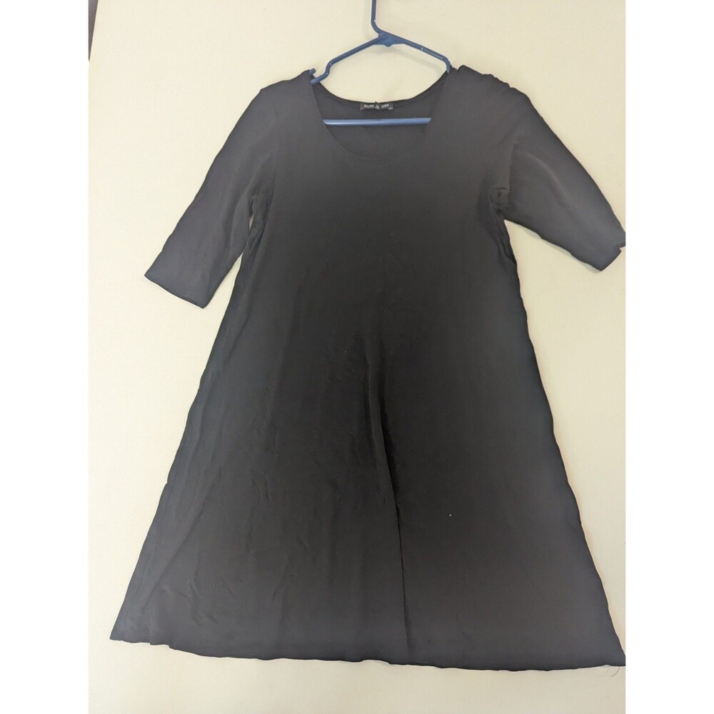 Eileen Fisher Silk Scoop Neck Shift Dress‎ Charcoal Black 3/4 Sleeve Small